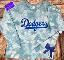 Load image into Gallery viewer, LA Dodgers Women Tie Dye Sweatshirt w/ Baseball Bow