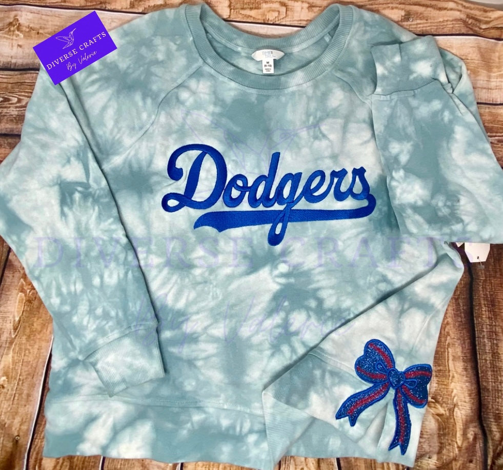 LA Dodgers Women Tie Dye Sweatshirt w/ Baseball Bow