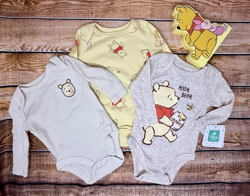 Winnie The Pooh Baby Boy 3 Pack Long Sleeve Bodysuits