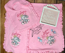 Load image into Gallery viewer, 4 Piece Embroidered Baby Elephant Gift Set