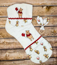 Load image into Gallery viewer, Winnie The Pooh with Red Balloon Baby Bib &amp; Burp Cloth Set