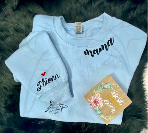 Mama Sweatshirt with Curved Name. Mothers Day,Teachers, Co Worker, Birthday Gift