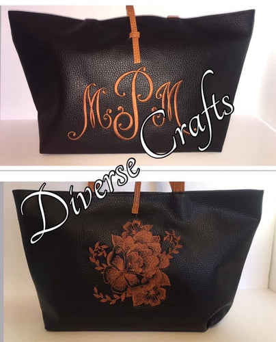 Monogram & Embroidered Design Hobo Shoulder Bag