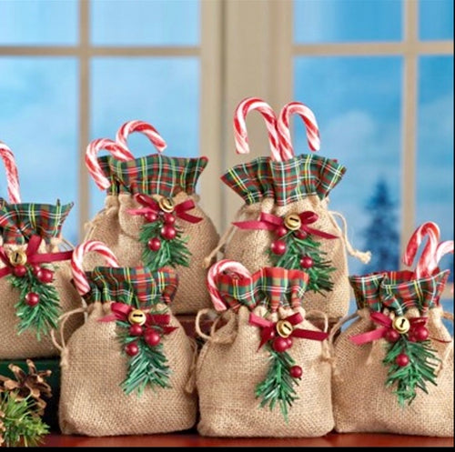 Christmas Holiday Burlap Treat Bags